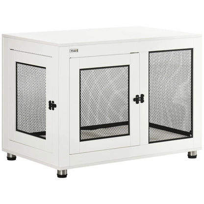 Hondenkennel – Hondenhok – Hondenbench – Hondenkooi – Bijzettafel – Grijs – Multifunctioneel 2-in-1 Ontwerp – Stevig Melamine Hout Met Ventilatie - QUORE