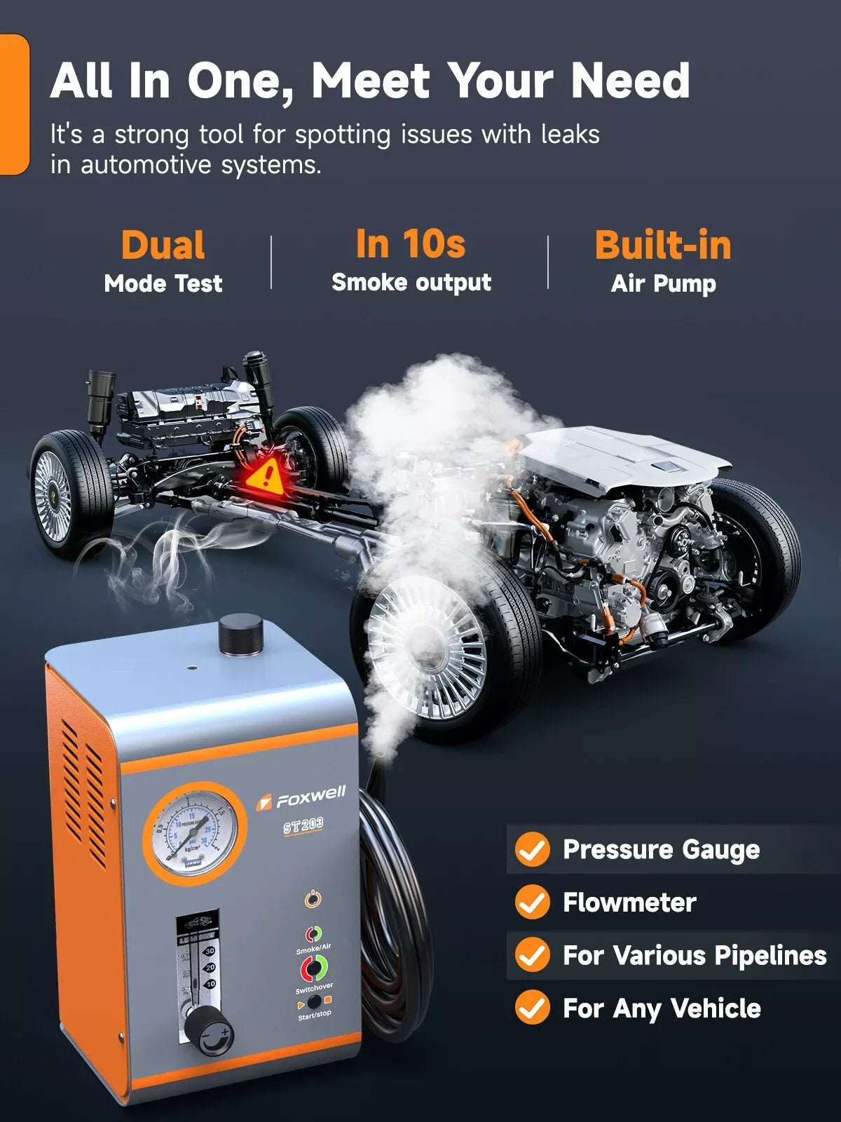 Rookmachine Voor Auto’s – Lekdetectie – Lekkage Opsporen – Rookgenerator – Diagnostiek – 12V Aangedreven – Instelbare Rookuitstoot - QUORE