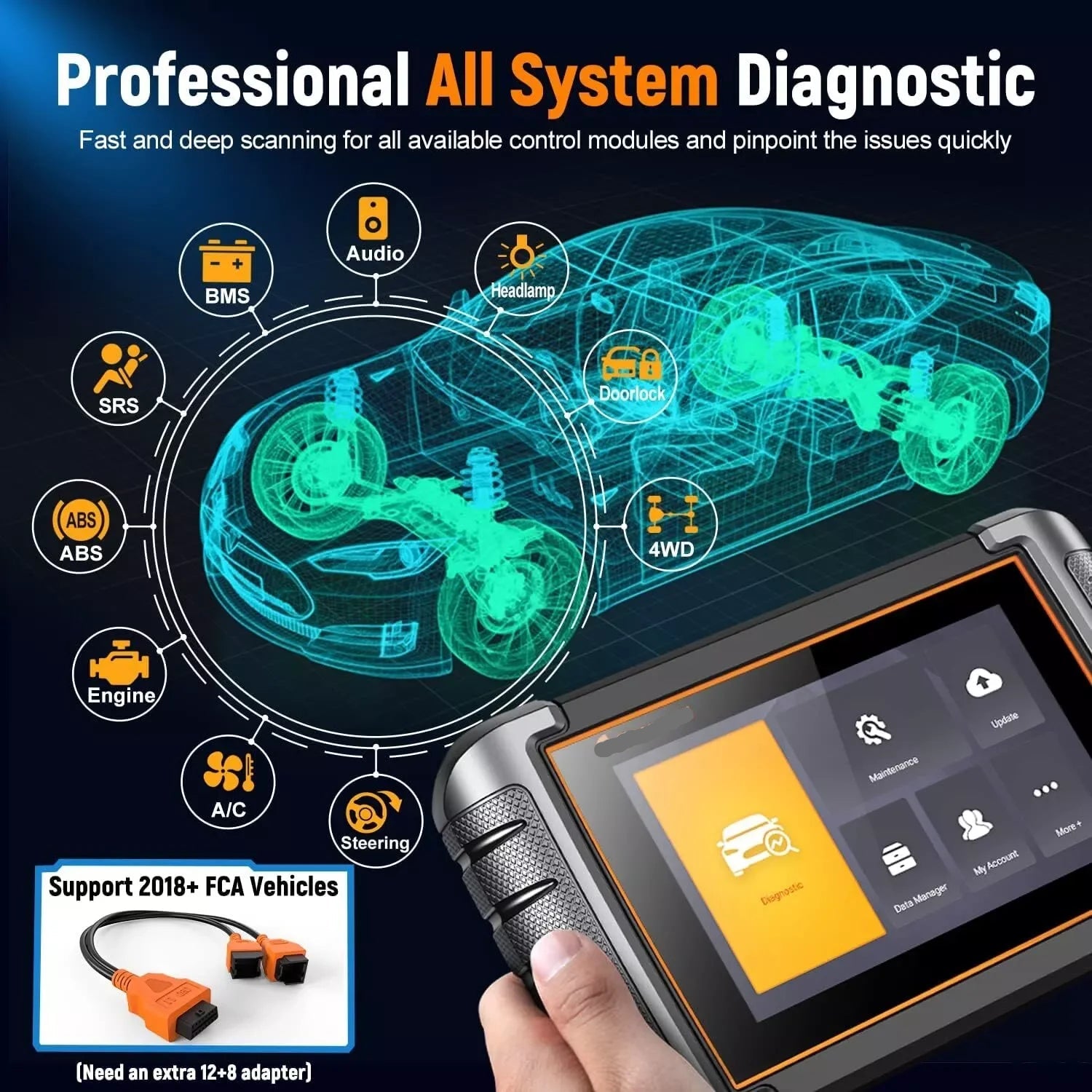 Autodiagnosetool – Foutcode Lezer – Diagnosescanner – Auto Scanner – Voertuigsensor Analyse – 7 Inch Kleurenscherm – Live Data Inzicht - QUORE