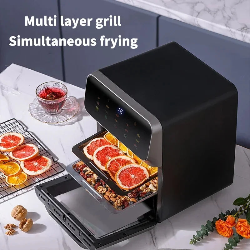 Heteluchtfriteuse – Airfryer - Airfryer Oven - 10L - 1350W - 360° Circulatie - 80°C tot 230°C - Airfryer Zonder Olie - Touchscreen - Kijkvenster - Automatisch Uitschakelen - Zwart