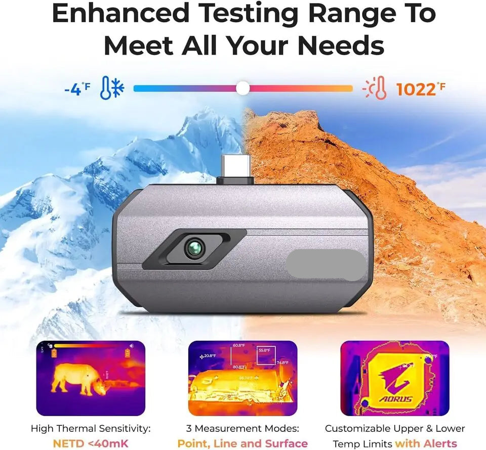 Thermische Camera - Warmtebeeldcamera - Infrarood Camera - Warmtecamera - voor Type-C – Infrarood Camera met 256x192 Resolutie en Rapportfunctie – Compacte IR Warmtebeeldcamera