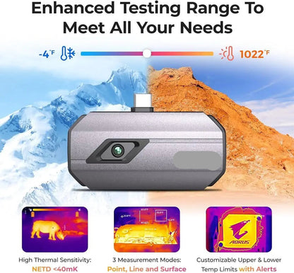 Thermische Camera - Warmtebeeldcamera - Infrarood Camera - Warmtecamera - voor Type-C – Infrarood Camera met 256x192 Resolutie en Rapportfunctie – Compacte IR Warmtebeeldcamera