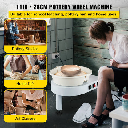 Pottenbakkersschijf - Aardewerk Wiel - Keramische Machine - Elektrisch Keramisch Wiel - 35 Cm - 450 W - Wit