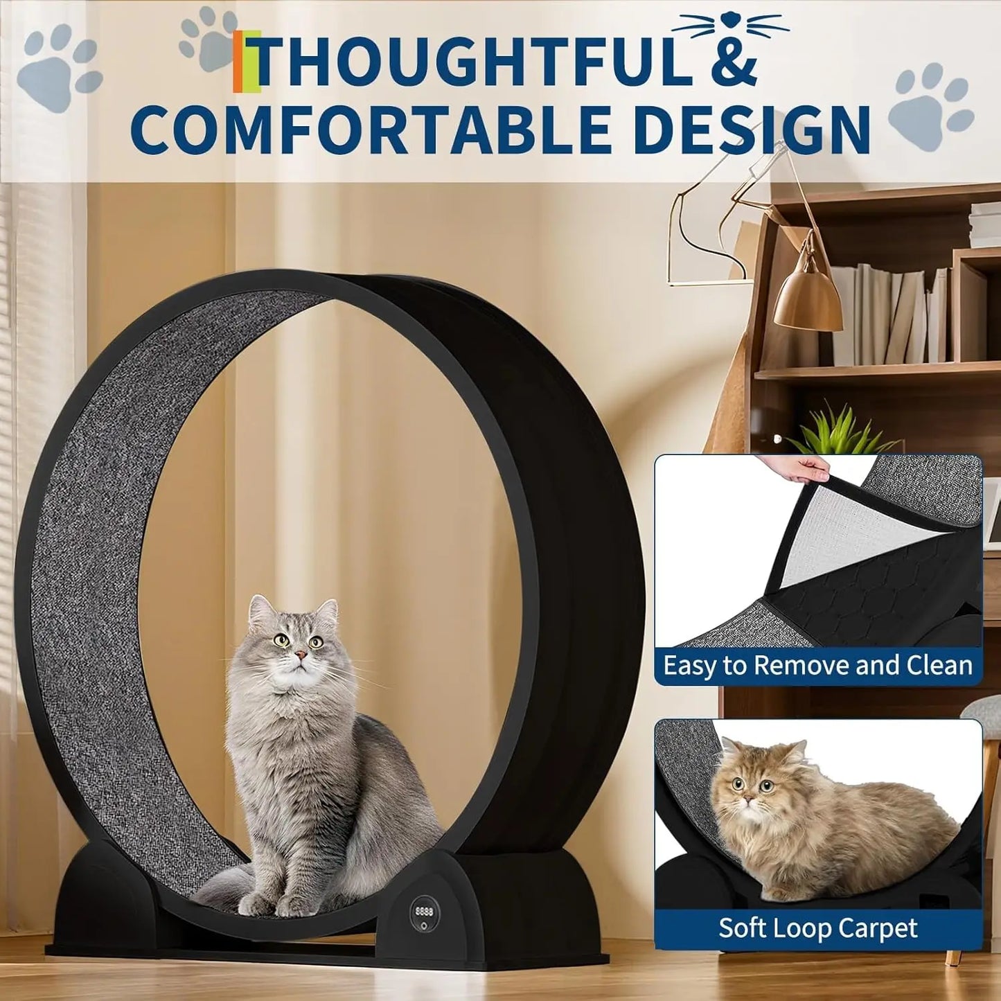 Cat Exercise Wheel for Indoor Cats, ABS Cat Wheel Exerciser Quiet Cats Treadmill with Pedometer, Small Animal Running Wheels