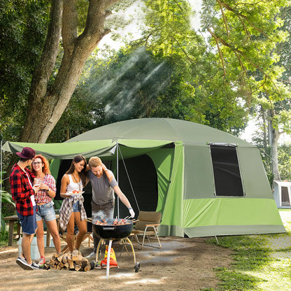 Familietent - 4 tot 8 Personen - Grote Kampeertent - Dubbele Compartimenten - UV-bescherming - Waterdicht - 405x305x225 cm - Groen - QUORE