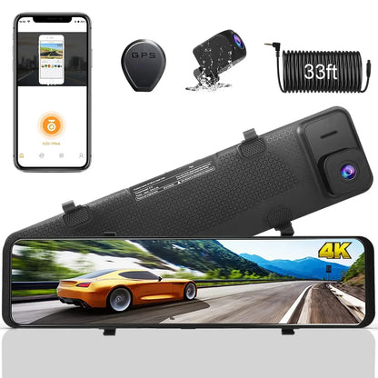 Achteruitkijkspiegel met Dashcam – Auto Camera – Spiegelcamera – Achteruitrijcamera – 4K Scherm – 12 Inch Ultra Helder – Nachtzicht – GPS Tracking