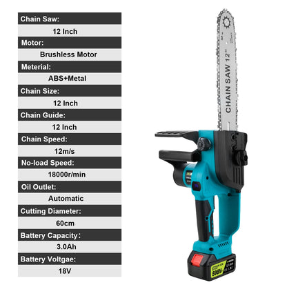 Kettingzaag - Takkenzaag - Handzaag - Snoeizaag - Draadloze - 12 Inch - 18V - 18000 RPM - Brushless - Boom- en Houtzagen - Tuin - Zonder Accu