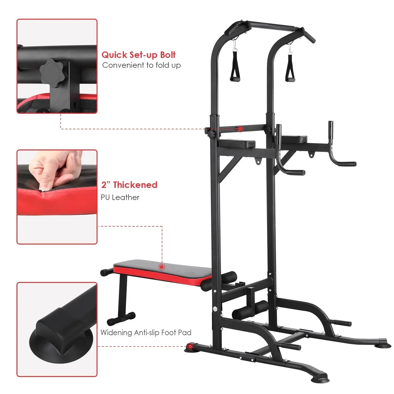 Power Tower – Fitnessstation – Pull-up Bar – Trainingsrek – Workout Station – Verstelbaar 181-234 cm – Max Belastbaarheid 200 kg - QUORE