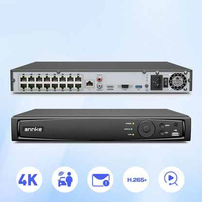 16-Kanaals Poe Videorecorder – Nvr – Ip-Camera Recorder – Cctv Recorder – Beveiligingsrecorder – Zonder Ingebouwde Harde Schijf – 16 Poe-Poorten – 4K Hdmi-Uitgang