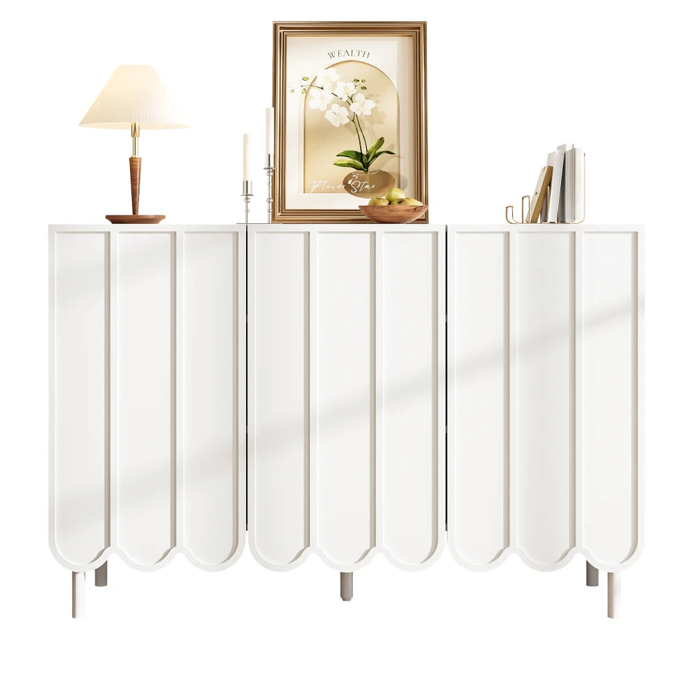 Modern Dressoir – Wit Dressoir – Sideboard – Opbergkast – Buffetkast – Handenvrij Met Golvende Deuren – Verstelbare Legplanken – Compact 120x35x80 cm