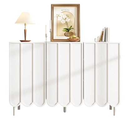 Modern Dressoir – Wit Dressoir – Sideboard – Opbergkast – Buffetkast – Handenvrij Met Golvende Deuren – Verstelbare Legplanken – Compact 120x35x80 cm