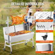Electric BBQ Rotisserie Grill Kit - Grill Rotisserie Kit - 4RPM - Elektrische BBQ met Motor - RVS Automatische Grillset - Zeskantige Spitstang - Roestvrijstalen - 35inch met bord - BBQ heel Lamsvlees & Geit - Zilver