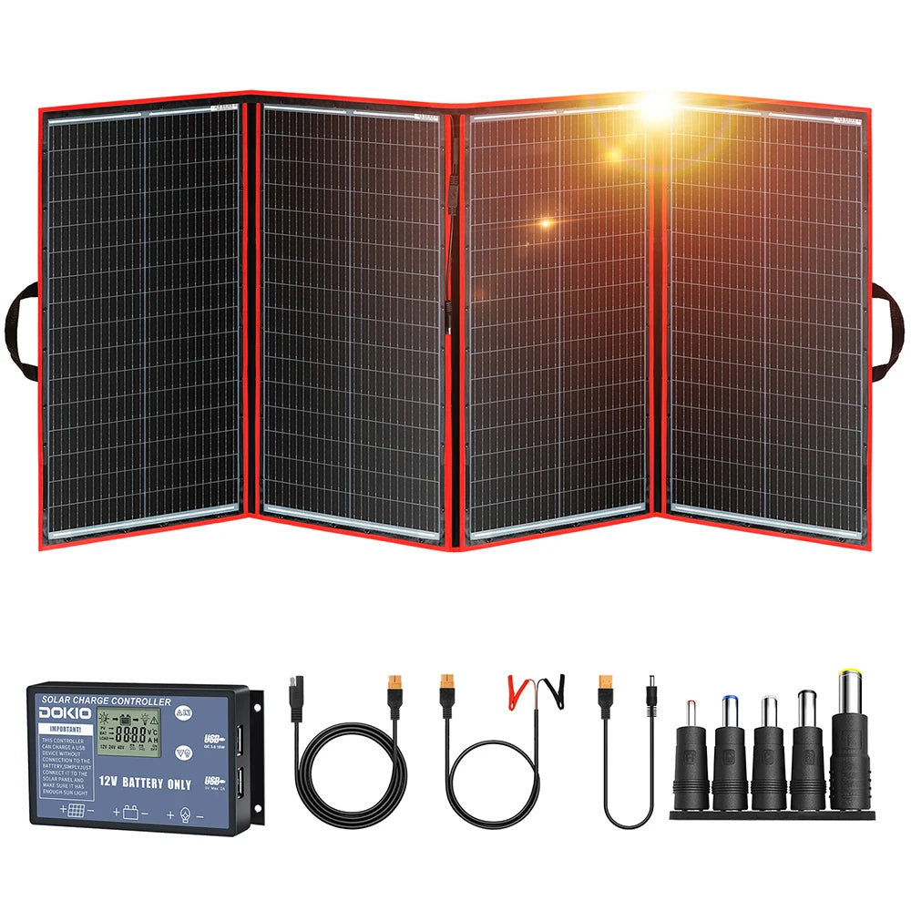Dokio 100W 160W 200W 300W Portable Foldable Solar Panel with 12V Controller (with bracket SKU) Solar Panel for Family Camping