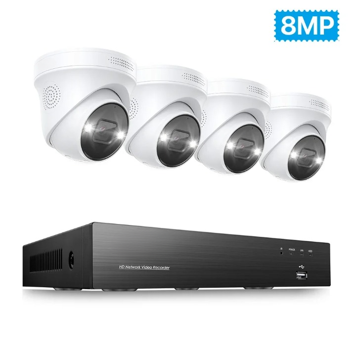 Beveiligingscamera System – 4 Stuks - Bewakingscamera – CCTV Camerasysteem – Buitencamera – IP Camera – 8CH PoE NVR – Ultra HD 4K Met Kleurennachtzich - 8MP - Geen Ingebouwde HDDt - QUORE