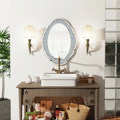 Ovale Wandspiegel – Grote Spiegel – Muurspiegel – Decoratieve Spiegel – Slaapkamerspiegel – Zilveren Lijst – 60x80 cm – Glas & MDF – Sprankelend Design
