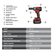 WS-L3-C1-1P - Impact Wrench - Impact Wrenches With 2 Batteries of 36V 4.0 Ah - Cordless Impact Wrench - Impact Wrench with Battery - Red