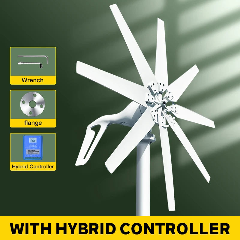 Windturbine - Windmolen - Windenergie - Windturbine Generator - 1000W - 24V - Horizontale Windmolen - met Hybride Controller - 3 Bladen - Energieopwekking - Voor Huis – Sterke Windkracht