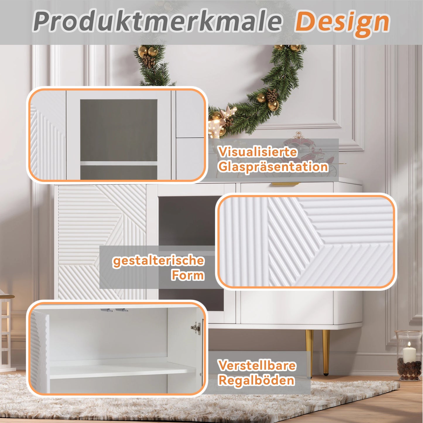 Opbergkast – Opbergmeubel – Kast Met Lades – Kast Met Glazen Deuren – 120 X 38 X 79,5 Cm – MDF En Metalen Poot - QUORE