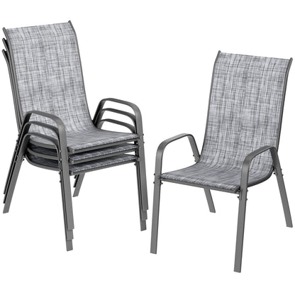 Tuinstoelen - Set van 4 - Stoelen - Metalen - Stapelbare - Weerbestendige  - Ademend Textileen - Geschikt voor Terras - en Balkon - Comfortabel en Ademend - Draagvermogen 150 kg - Grijs - QUORE