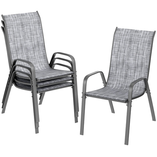 Tuinstoelen - Set van 4 - Stoelen - Metalen - Stapelbare - Weerbestendige  - Ademend Textileen - Geschikt voor Terras - en Balkon - Comfortabel en Ademend - Draagvermogen 150 kg - Grijs - QUORE