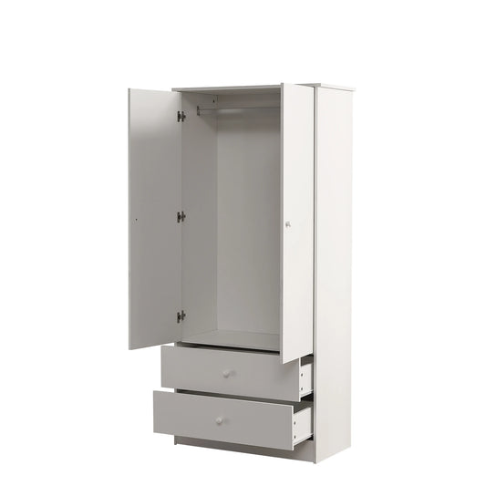 Witte Kledingkast – Garderobekast – Kledingrek – Opbergkast – 2 Lades – Houtmateriaal – 175 Cm Hoog