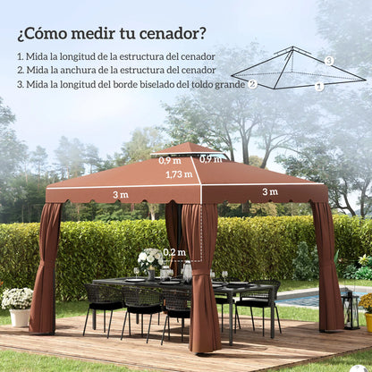 Gazebo - Tuin Dak - Reservedak - 2 Niveaus - Pergola Awning - met 170 g/m² Ademend Anti-UV Polyesterweefsel - PA-Coating - Stevig - Durzaam - voor Tuin - Buiten - 3 x 3 m - Chocolade