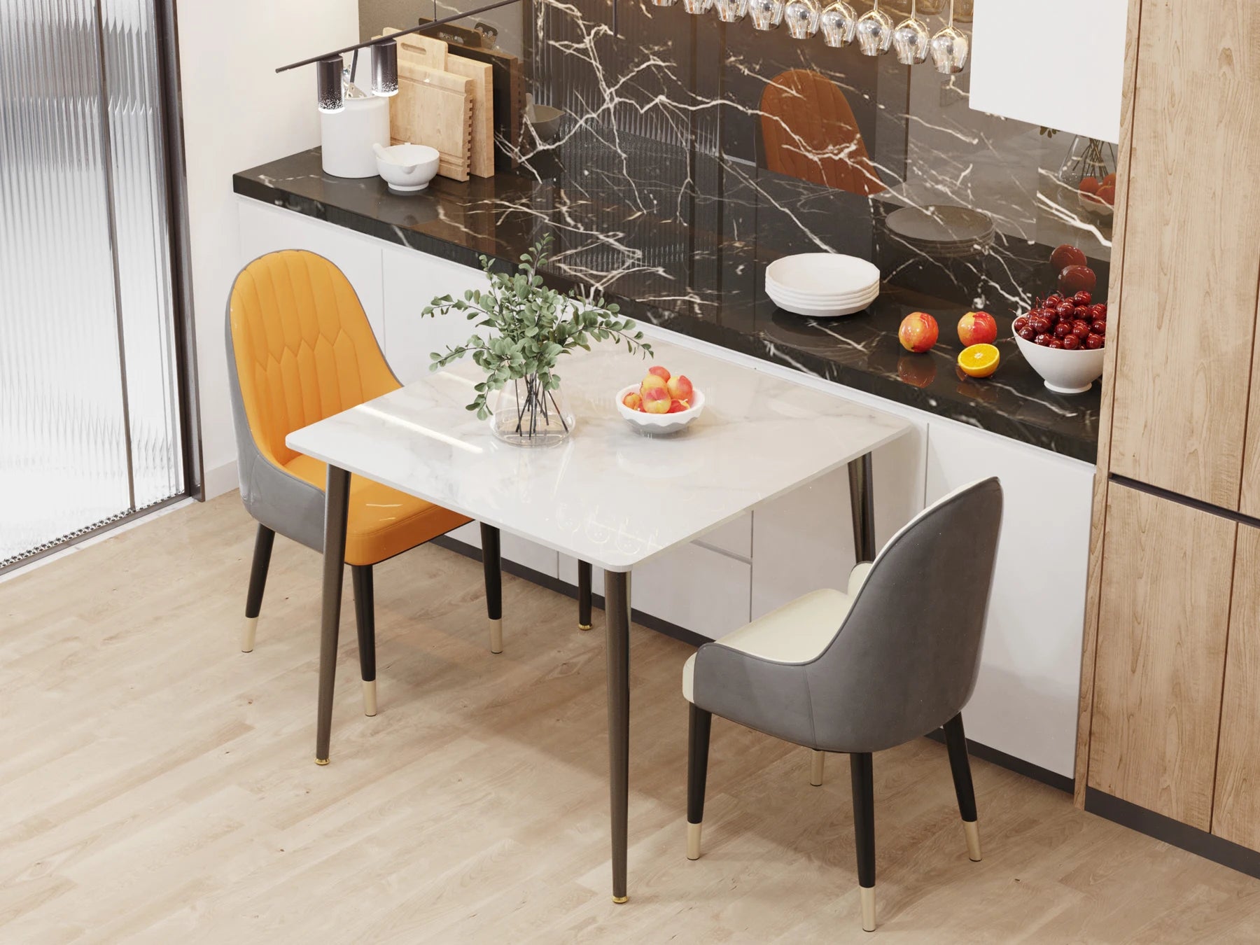 Eettafel – Tafel – Dinertafel – Keukentafel – Meubels – Modern Design – Sintered Stone Blad – Stevig Zwart Metalen Onderstel – Compact 80x80 cm – Hittebestendig - QUORE
