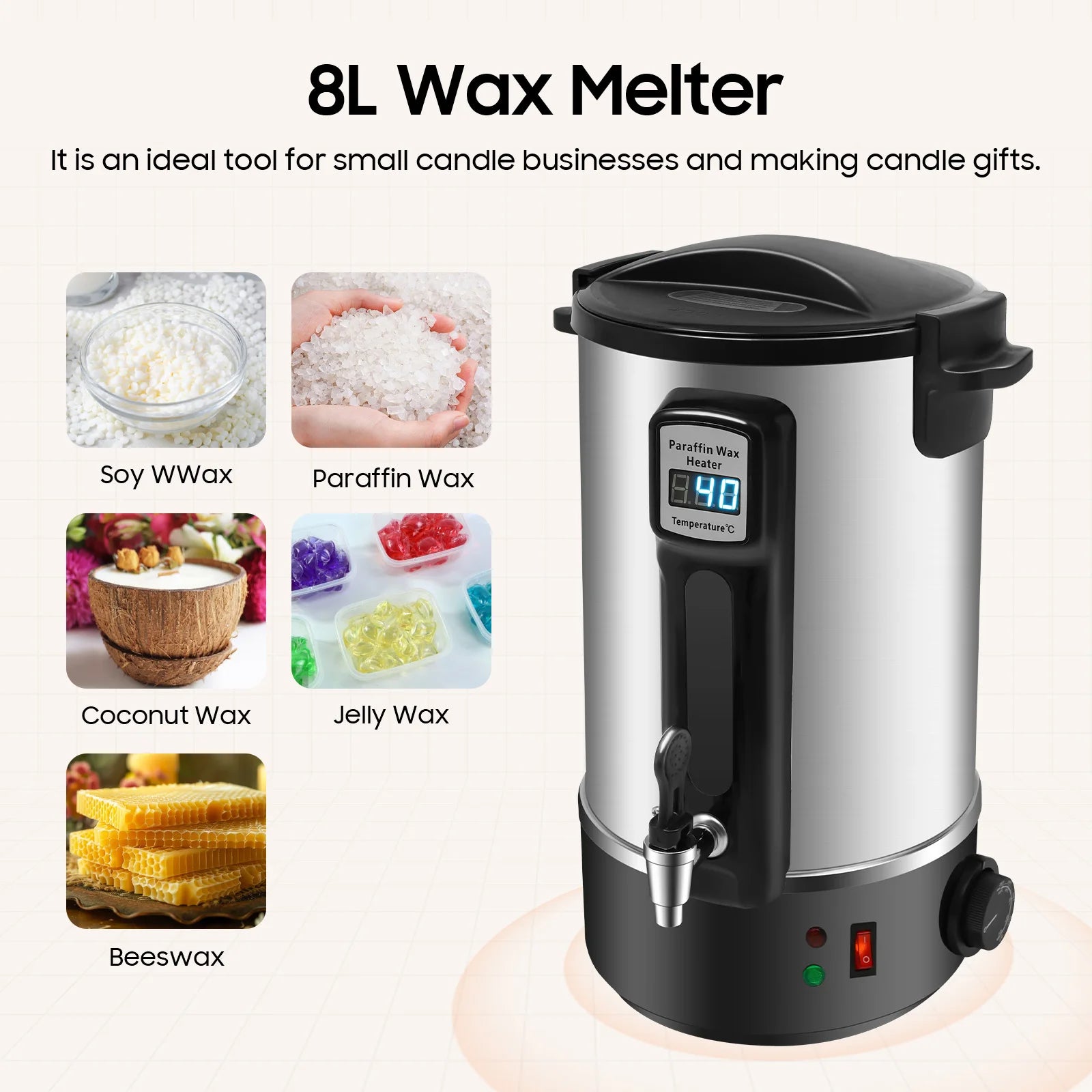 Wax Melter - Wassmeltpot - Kaarsen Smelten - Kaarsen maken - 12L - 1100W - 26x55.5x41.5cm - Zilver - QUORE