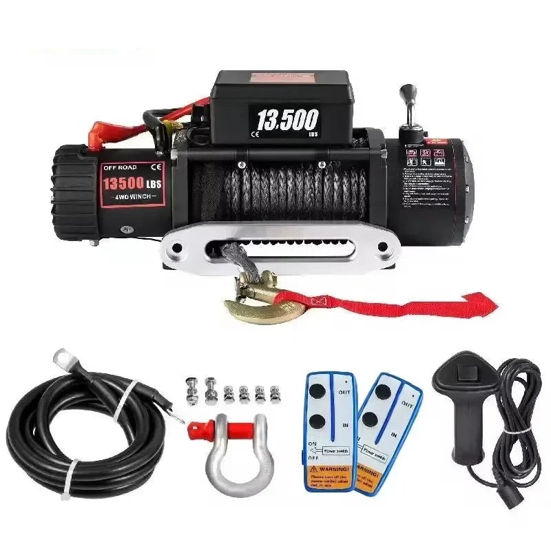 Elektrische Lier - Takel - Winch - Touwtakel - 12V - 13500lbs -  Synthetisch Touw – Draadloze & Bedrade Bediening – Waterdicht – Afstandbediening - Geschikt voor Off-Road, SUV & Towing