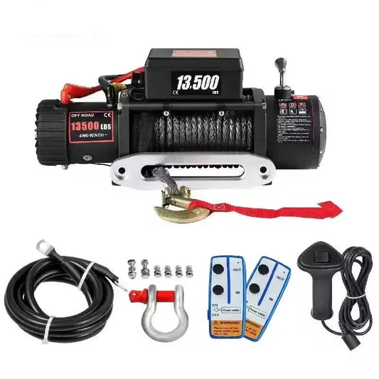 Elektrische Lier - Takel - Winch - Touwtakel - 12V - 13500lbs -  Synthetisch Touw – Draadloze & Bedrade Bediening – Waterdicht – Afstandbediening - Geschikt voor Off-Road, SUV & Towing