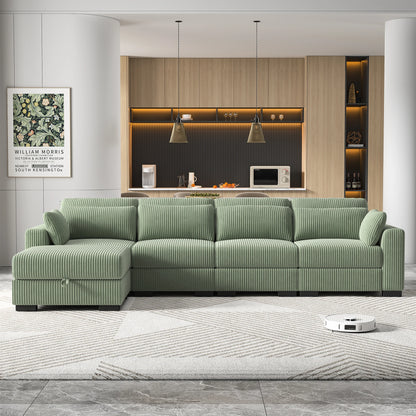 Groene Velours Modular Bank – Modulaire Bank – Lounge Bank – Zithoek Bank – Woonsalon – Zacht Velours Materiaal – Inclusief Voetenbank