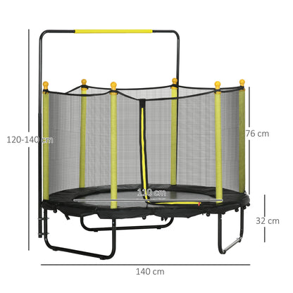 Kindertrek Trampoline Ø 140x120-140 cm met Veiligheidsnet - Schokdempers - Verstelbare Handgreep - Geschikt voor Binnen en Buiten - Zwart