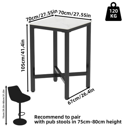 Upscale Tall Bar Table Square Marble Top Kitchen Restaurant Counter Pub Club Cocktail Table 3 Colors