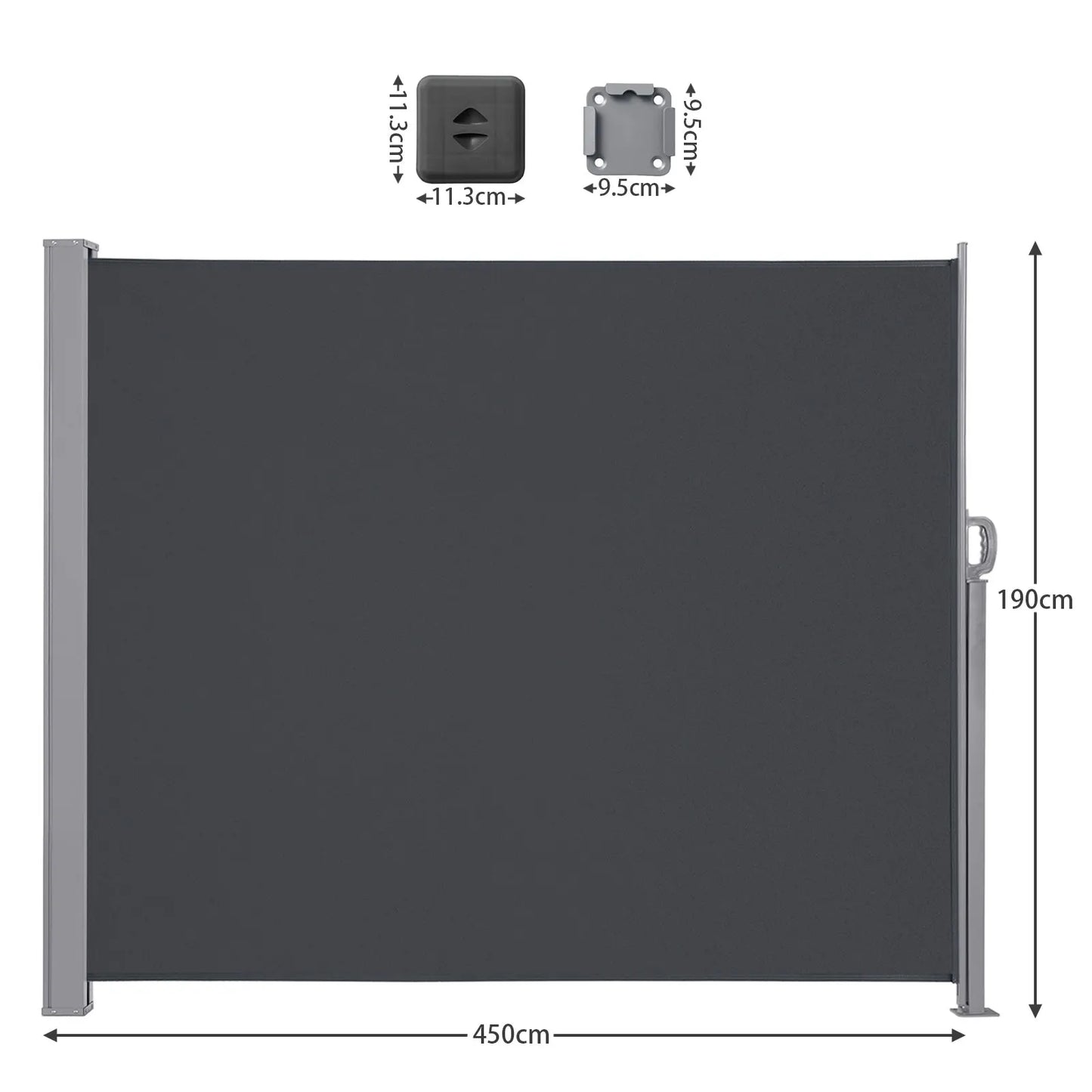 Uitschuifbaar Zijscherm – Balkonscherm – Windscherm – Privacy Scherm – Waterafstotend Doek – Robuust Metalen Frame - 190x450cm - Grijs