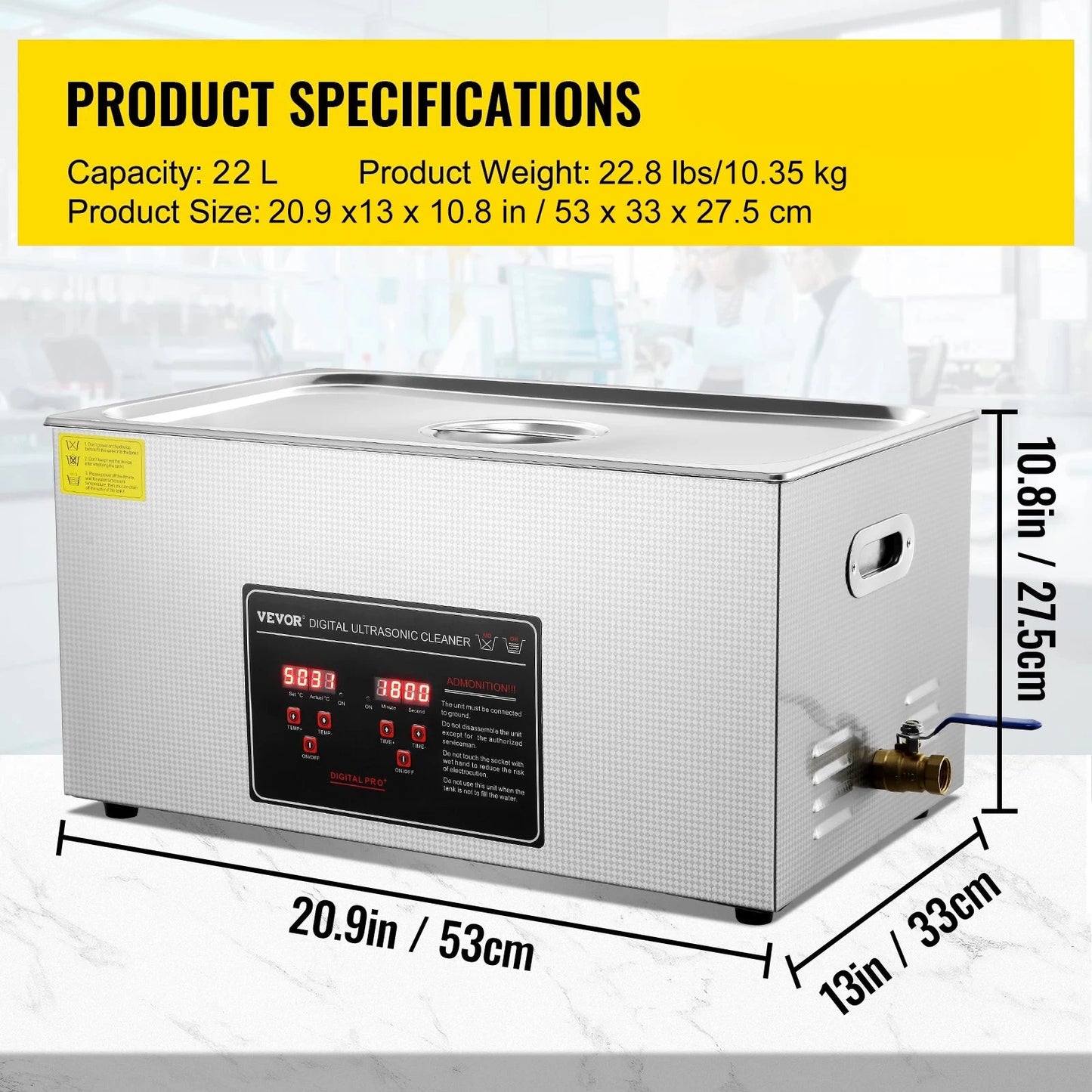 Ultrasone Reiniger – Sieradenreiniger – Brillenreiniger – Horlogereinger – Bestekreiniger – 22 Liter Inhoud – 40 kHz Frequentie – RVS Reservoir