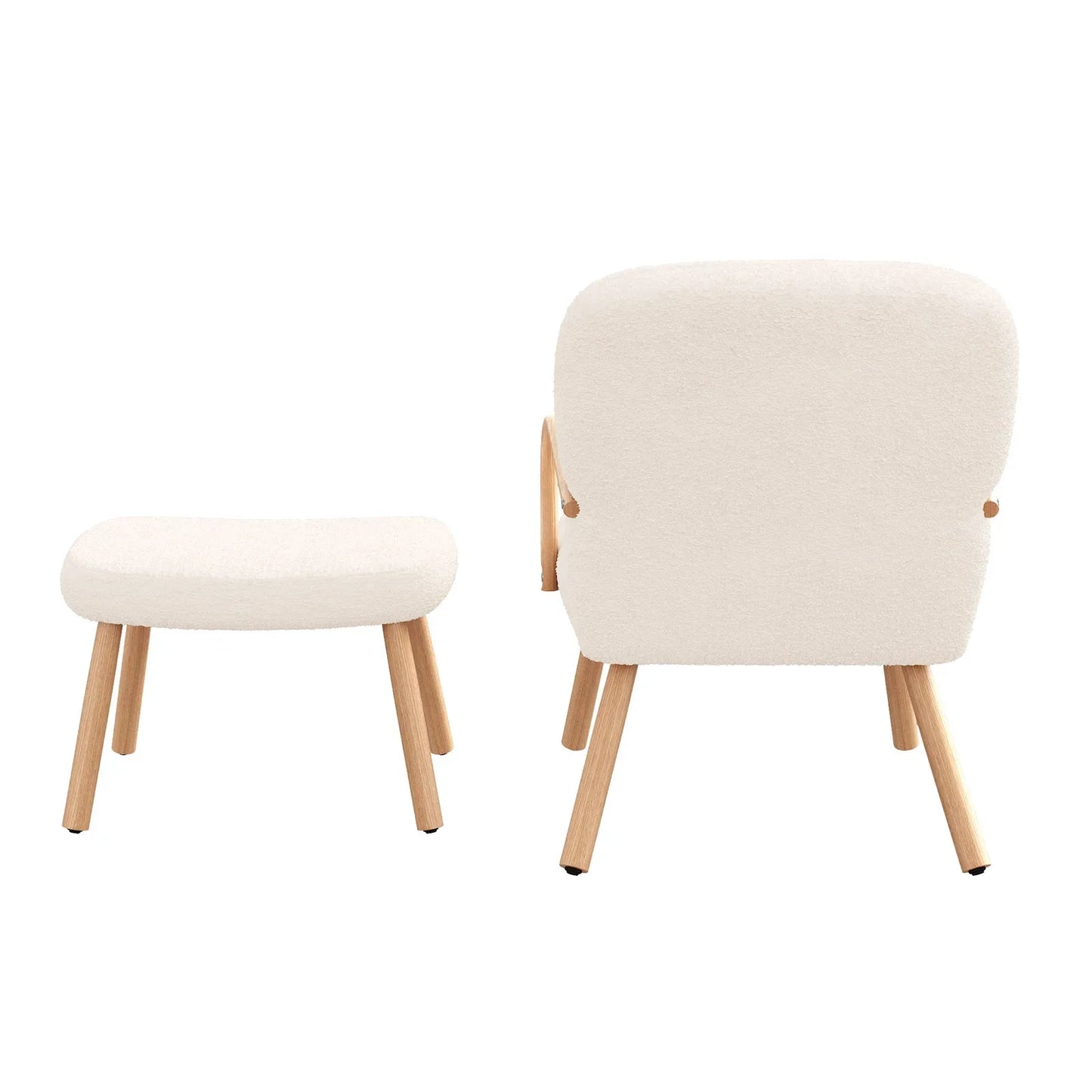 Fauteuil – Stoel – Relaxfauteuil – Zetel – Bijpassende Voetenbank – Teddy Fleece Bekleding – Houten Frame