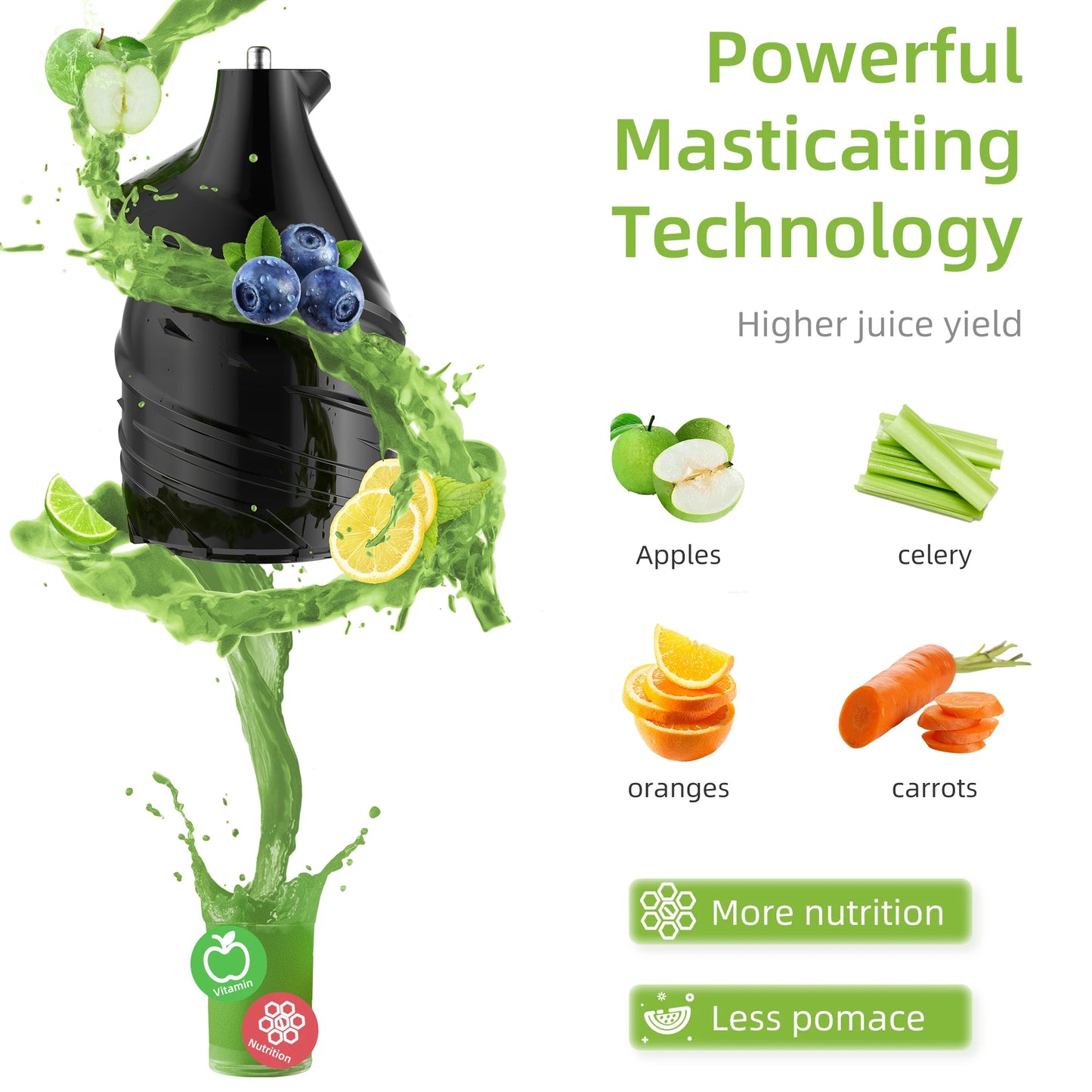 Slowjuicer - Juicer - Juice Maker - Sapcentrifuge - Sapcentrifuges Groenten en Fruit - 200W – 75mm Vulopening – Langzaam Masticerend