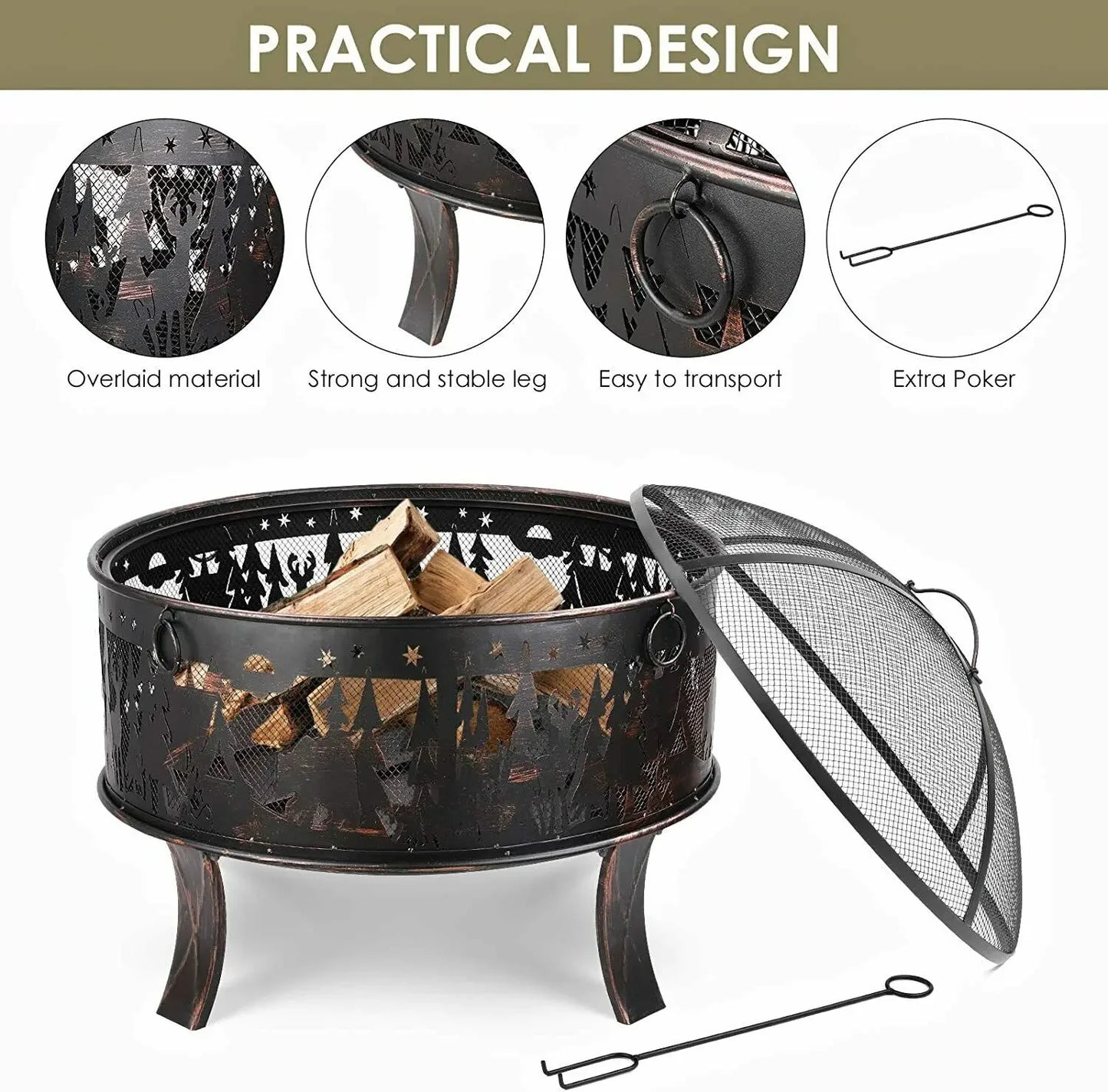 BBQ - BBQ Houtskool - Barbecue - Grill met Vuurkorf - 69x69x65 cm – 27" Buitenhaard - voor Verwarming en Barbecue – Zwart