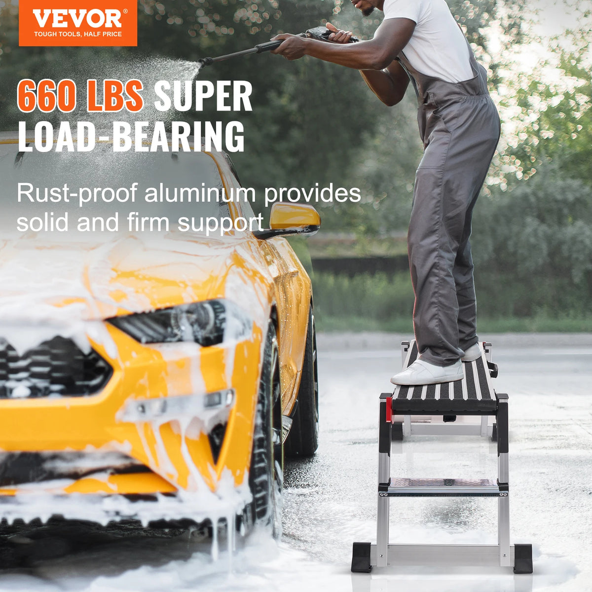Vevor - Work Platform - Adjustable Work Platform - Folding Step - Load Capacity 660 lbs - Aluminum - for Vehicle Washing