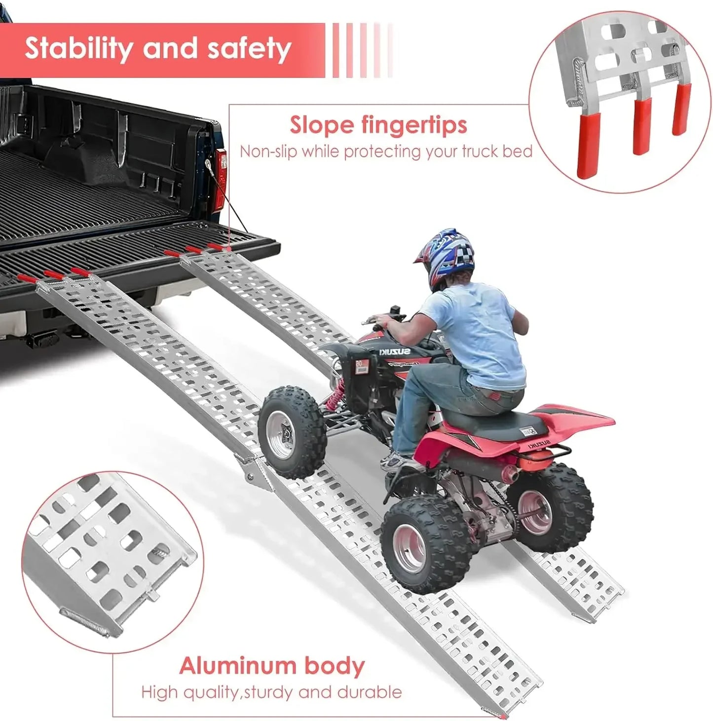 Opvouwbare Aluminium Oprijplaat – Oprijbaan – Laadplank – Laadrooster – Laadhelling – Maximaal Draagvermogen 680kg – Antislip Oppervlak