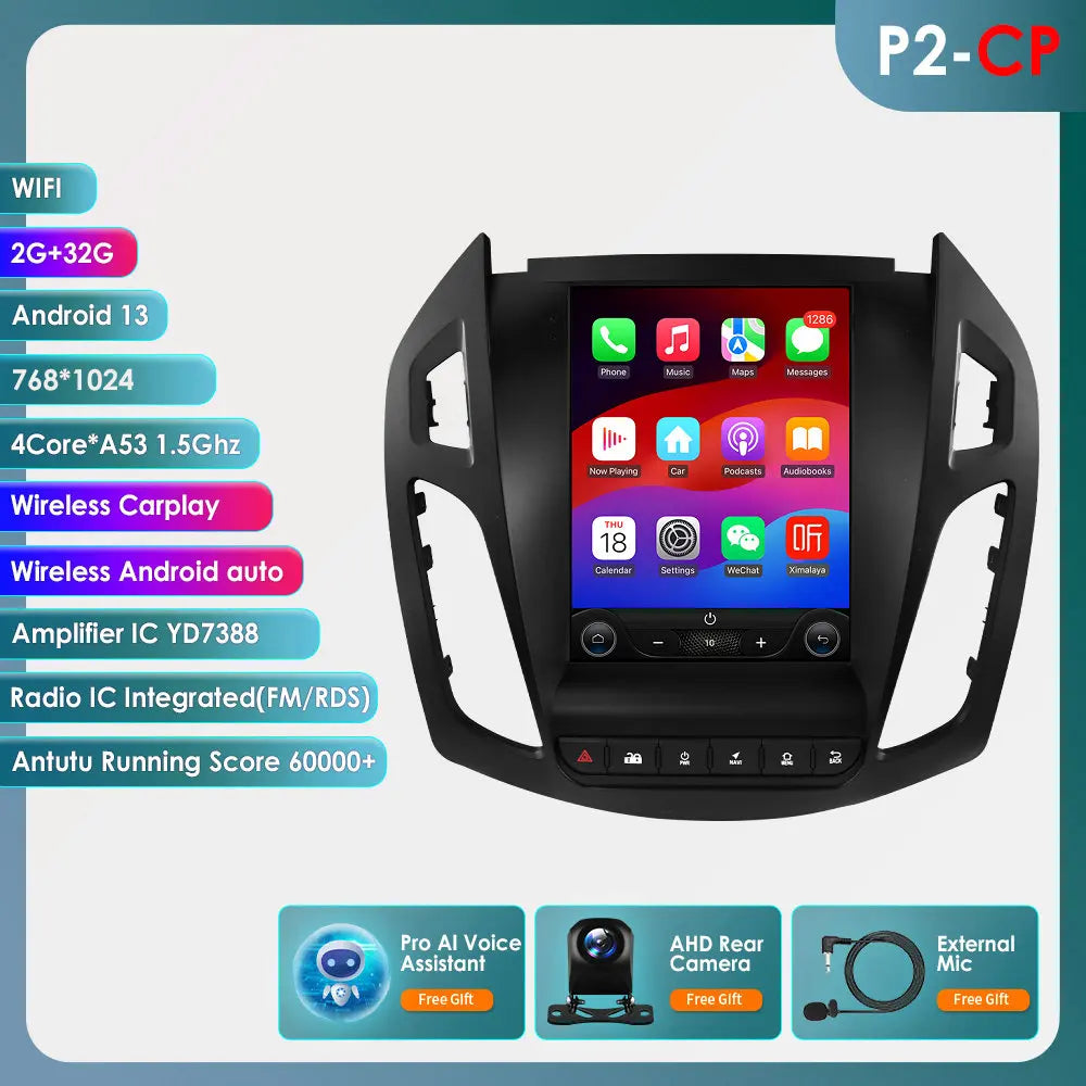 360° Camera – 9,7 Inch Multimedia Systeem – Android 13 Auto Radio – 4G Internet – Draadloos CarPlay – Geschikt Voor Ford Transit Tourneo Connect 2013-2018