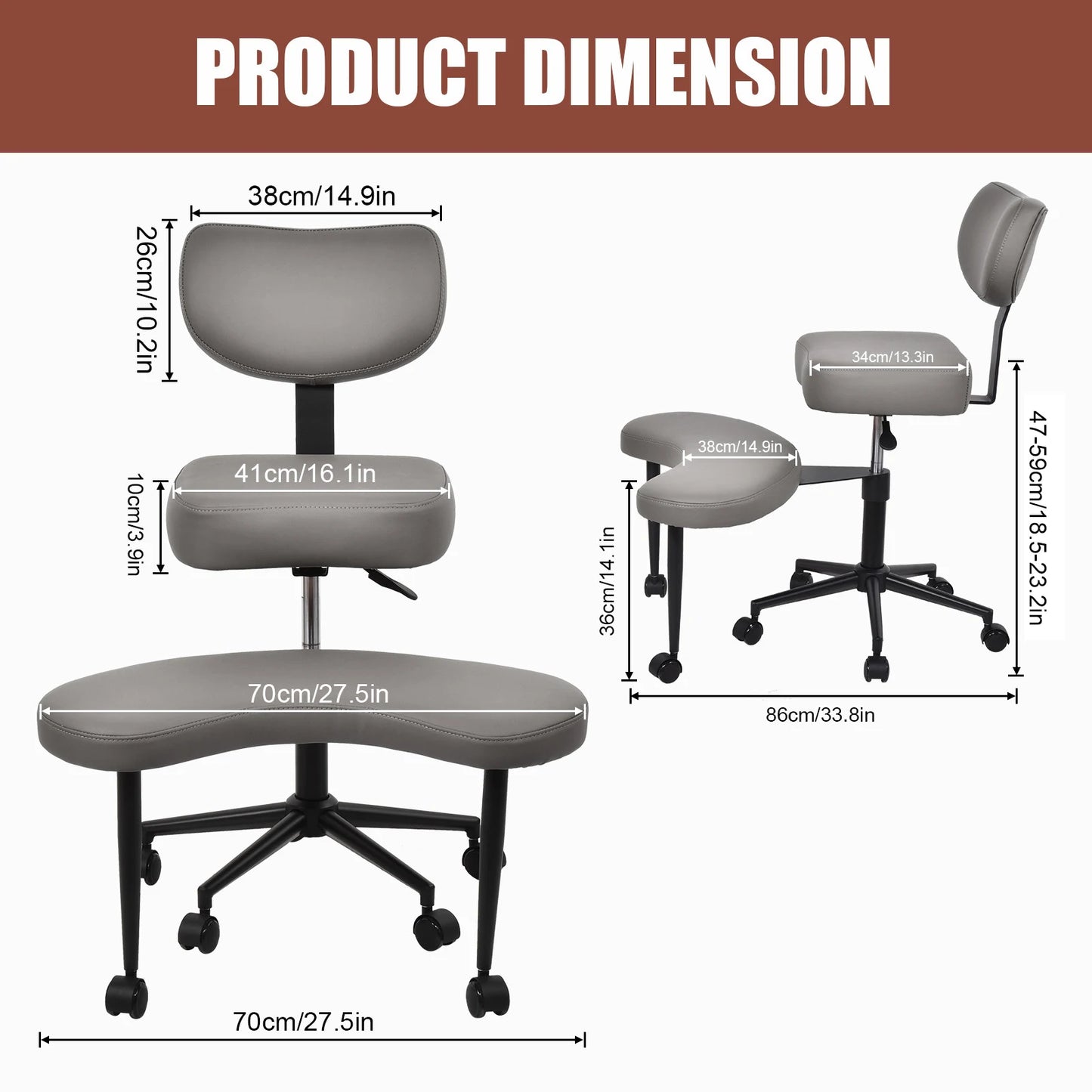 Meditatiezetel – Meditatiestoel – Yogastoel – Relaxfauteuil – Zitzak – Verstelbare Zithoogte – Ergonomisch Gekruiste Benen Design – Grijs Leren Bekleding