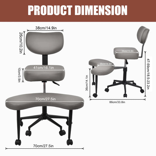 Meditatiezetel – Meditatiestoel – Yogastoel – Relaxfauteuil – Zitzak – Verstelbare Zithoogte – Ergonomisch Gekruiste Benen Design – Grijs Leren Bekleding