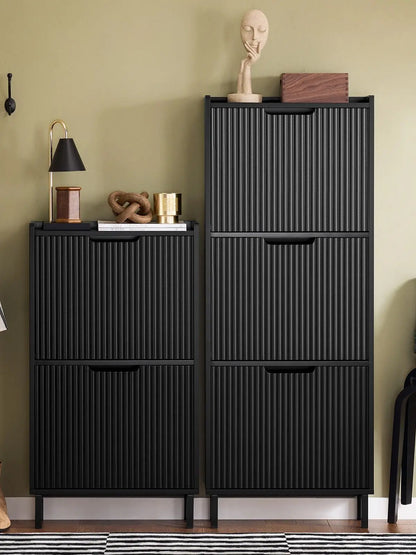 Schoenenkast – Schoenenrek – Schoenopberger – Schoenendoos – Schoenmeubel – Zwart – Smal Design Met 3 Kleppen – Compacte Ruimtebesparende Opbergoplossing
