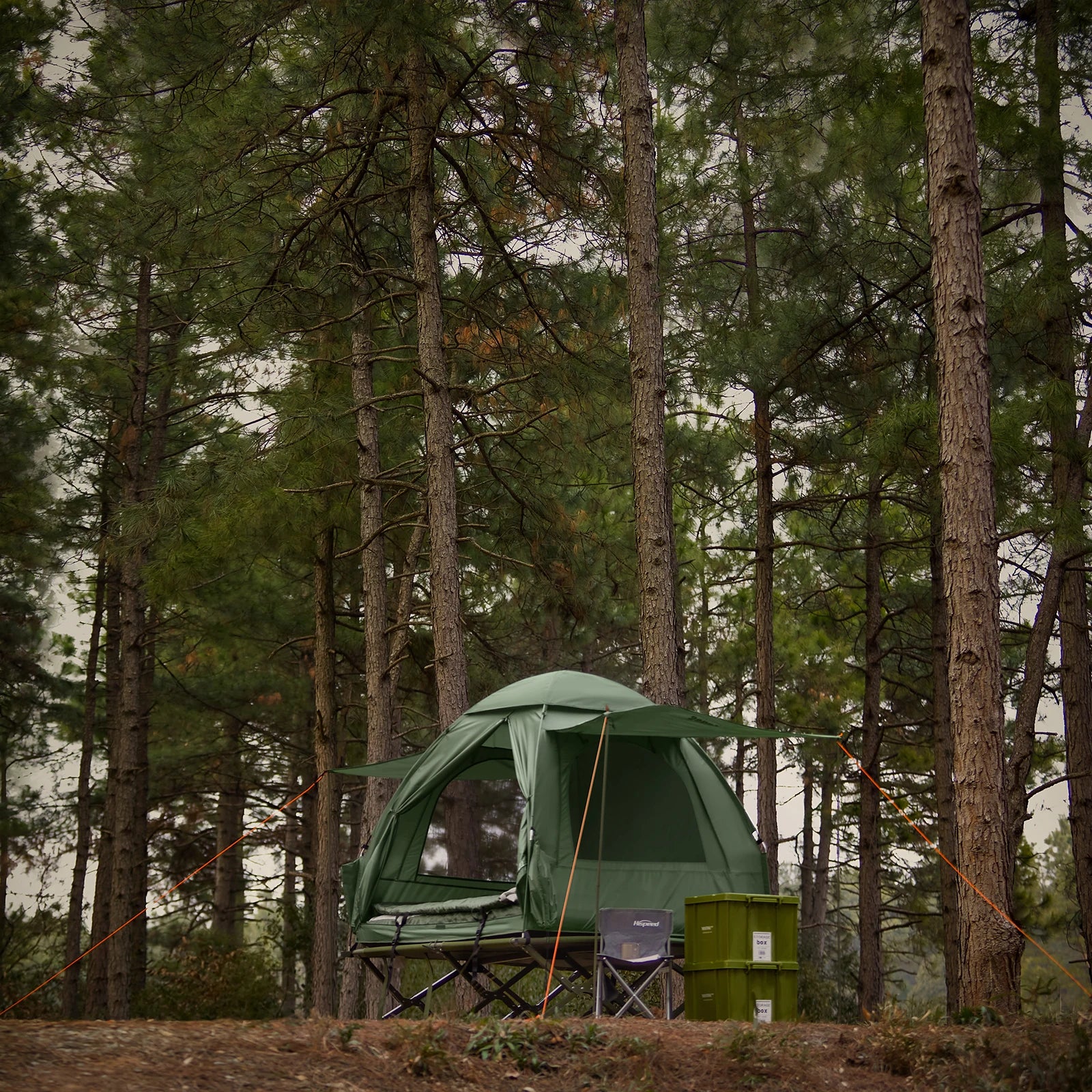 Kampeerpakket 4-in-1 – Tent – Campingbed – Luchtmatras – Slaapzak – Voor 2 Personen – Waterdicht Polyester – Stevig Metalen Frame - QUORE
