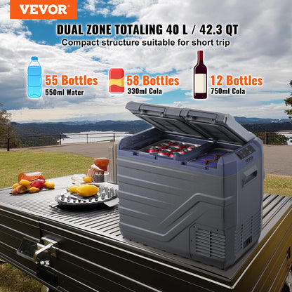 SucceBuy Car Refrigerator 12 Volt Car Refrigerator Fridge 40 L Dual Zone  -4℉-68℉12/24V DC  100-240V AC for Outdoor Camping RV