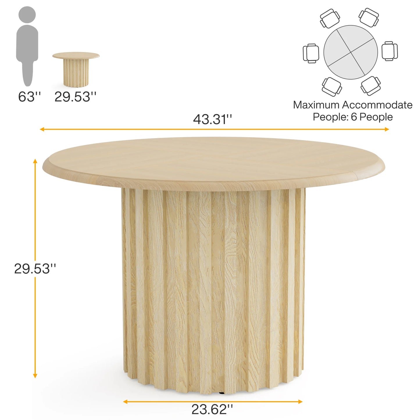 Eettafel – Ronde Tafel – Eettafel 110 Cm – Compacte Eettafel – Houtplaatmateriaal – Metalen Voet – 4 Tot 6 Personen - 110 x 110 x 75 cm - Natuurlijk Hout