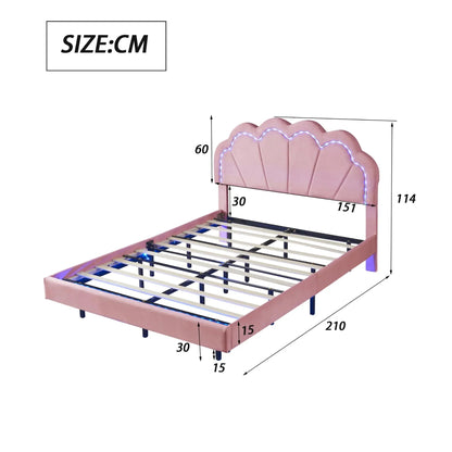 Bed – Fluwelen Bed – Modern Bed – Verlicht Bed – Zwevend Bed – LED Verlichting – Draaggewicht 250 Kg