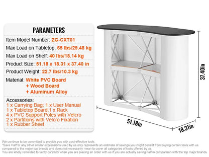 Podium Tafel - Toonbank - Receptie - Opvouwbare - Bartafel - met Draagtas - voor - Kantoor - Receptie - Exhibition - Retail Store - PVC Board - Aluminium Alloy - 130 x 46.5 x 95 cm - Zwart/Wit