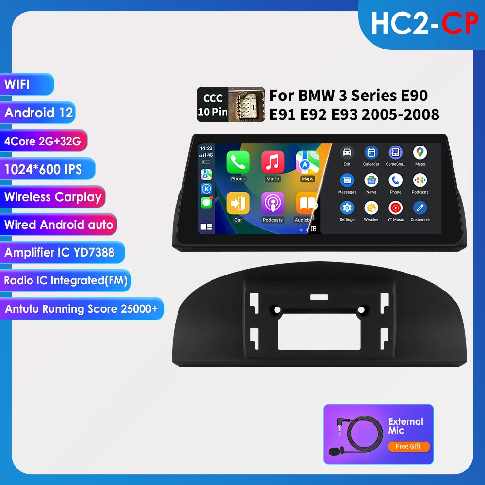 2DIN Android Autoradio – Multimedia Speler – Navigatiesysteem – Carplay – Bluetooth Radio – Voor BMW E92 05-08 CCC – 10,25 Inch QLED Touchscreen – Canbus ondersteuning
